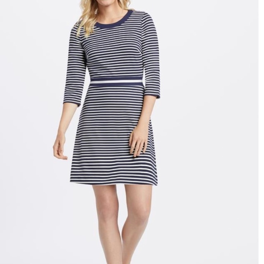 Draper James Navy and White Striped Fit-and-Flare Dress